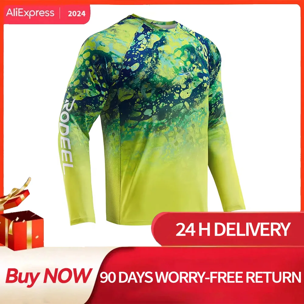 FEIYUE Men\'s Sun Protection T-shirts Camouflage UPF 50+ Long Sleeve Quick Dry Breathable Hiking Go Fishing Shirts UV-Proof TOPS