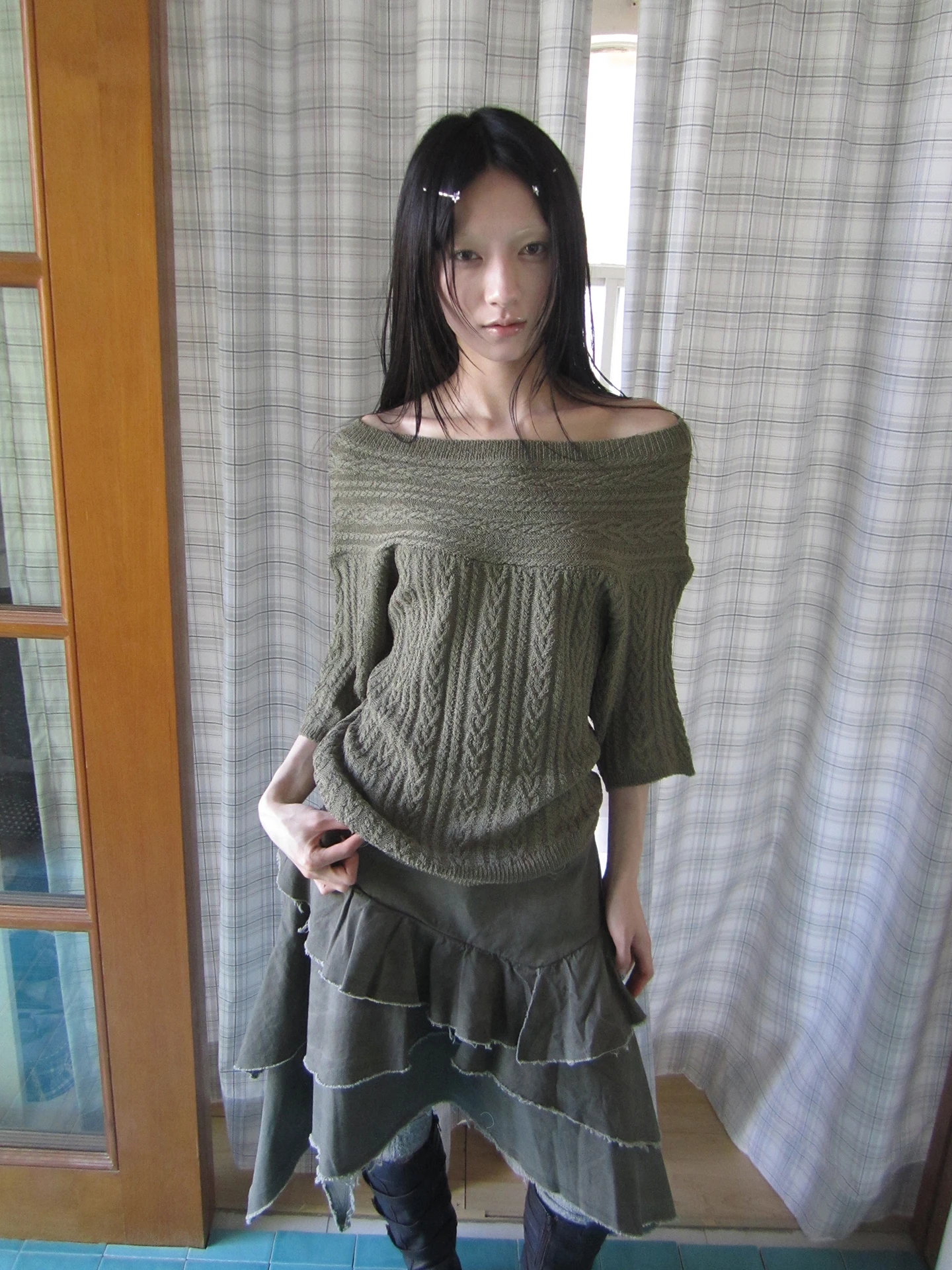 

Angproject 328 Винтажный асимметричный вязаный свитер женский с коротким рукавом на одно плечо, с рукавом 3/4, вязаный свитер с коротким рукавом