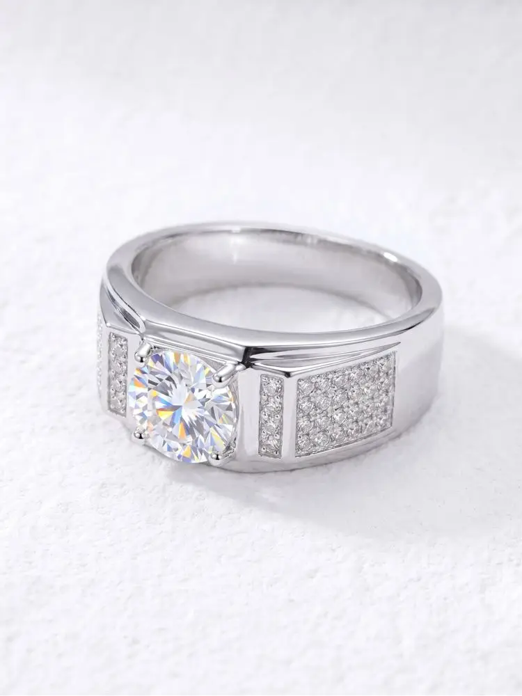 DWJ 1CT Luxus-Hochzeitsringe mit echtem Moissanit-Diamant für Männer, Geschenk, echtes 925er-Sterlingsilber, beste Qualität, edler Schmuck – Detail 2