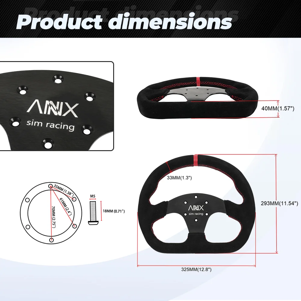 Universal Black Flat D Shape Suede Leather 325mm/12.8inch Steering Wheel 70mm-PCD For Most Vehicles & Sim Racing Game STW043