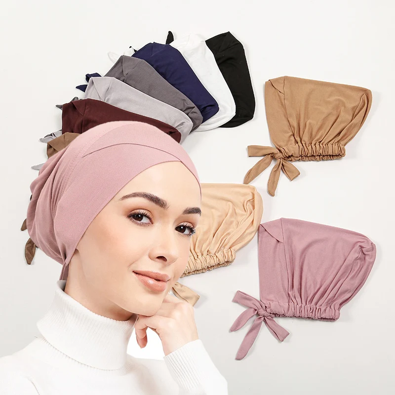 

Adjustable Modal Muslim Underscarf Inner Tube Cap Islamic Eid Prayer Hijab Bottom Hat Headwear Arab Women Wrap Headscarf Turban