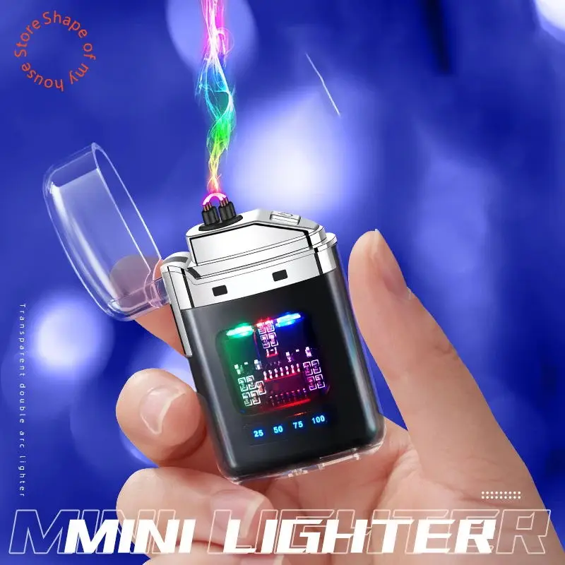 Electronic Pulse Dual Arc Lighter Torch Battery Display Electric Cigarette Lighter Flameless Men\'s Accessories Gift
