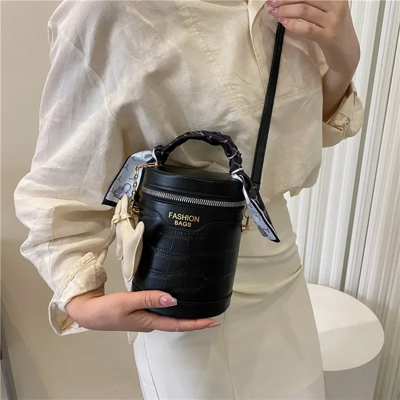 Small PU Leather Bucket Crossbody Bag For Women 2024 Designer Branded Shoulder Handbags and Purses Female Travel Totes