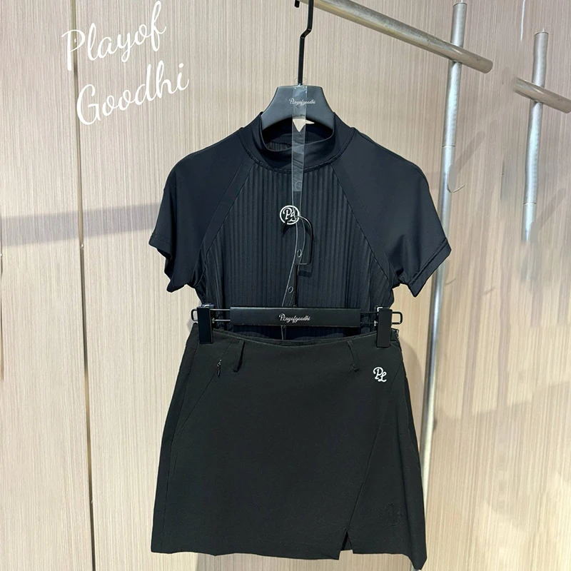 

PL Golf Clothing Women Summer Short-sleeved Quick-Dry Top Sports Jersey Anti-sweat T Shirt Lady Slim Pencil Skirt Split Skorts