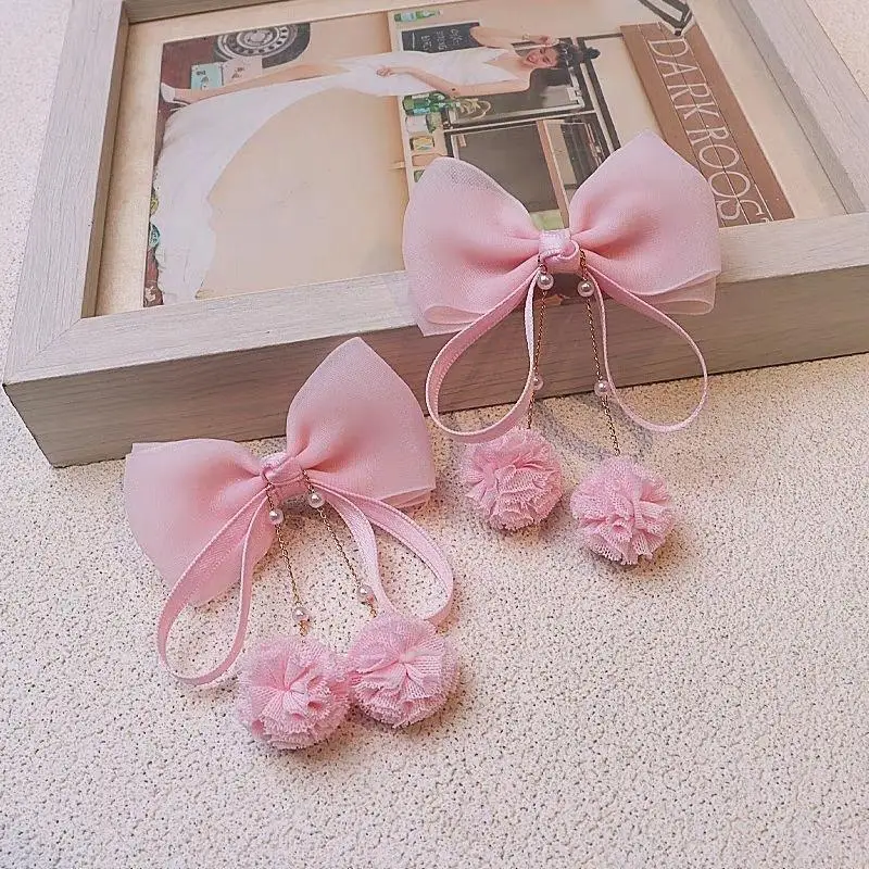 New 1 Pair Children Tassel Headdress Sweet Girl Bow Hair Clips Flower Ball Pendant Barrettes Pearl Hairpins Kids Photo Props