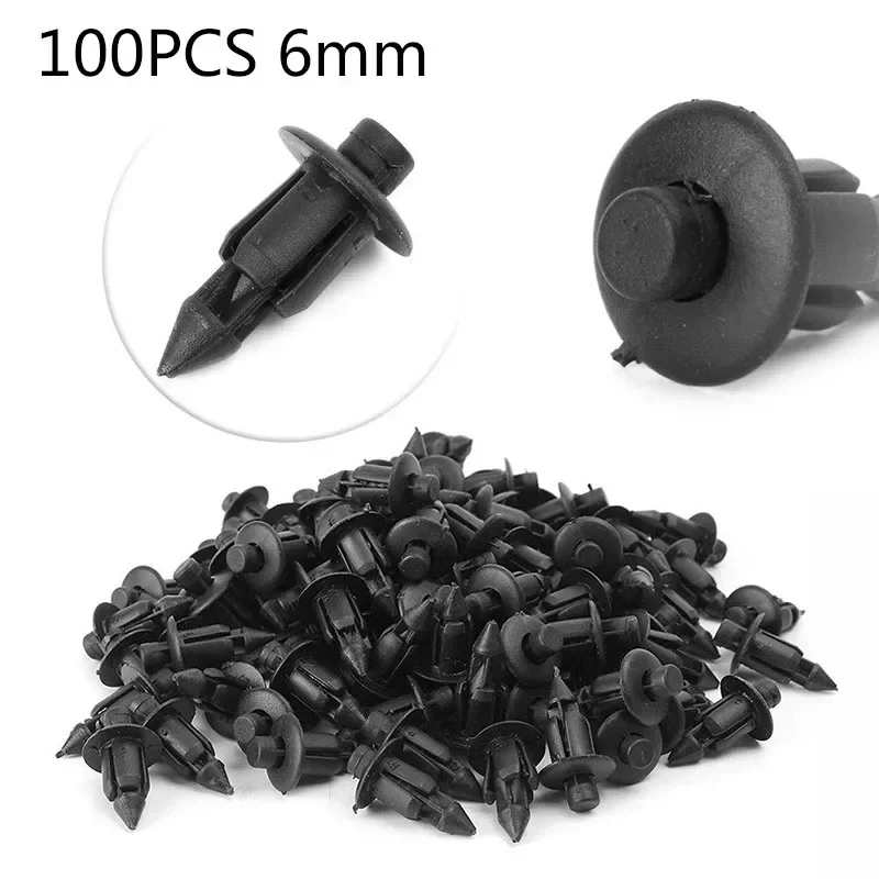 100pcs Car 6mm Black Panel Rivet Fasteners Push Pin Clips Kit Plastic For Suzuki GSXR For Honda Interior Accessories Car Cilps