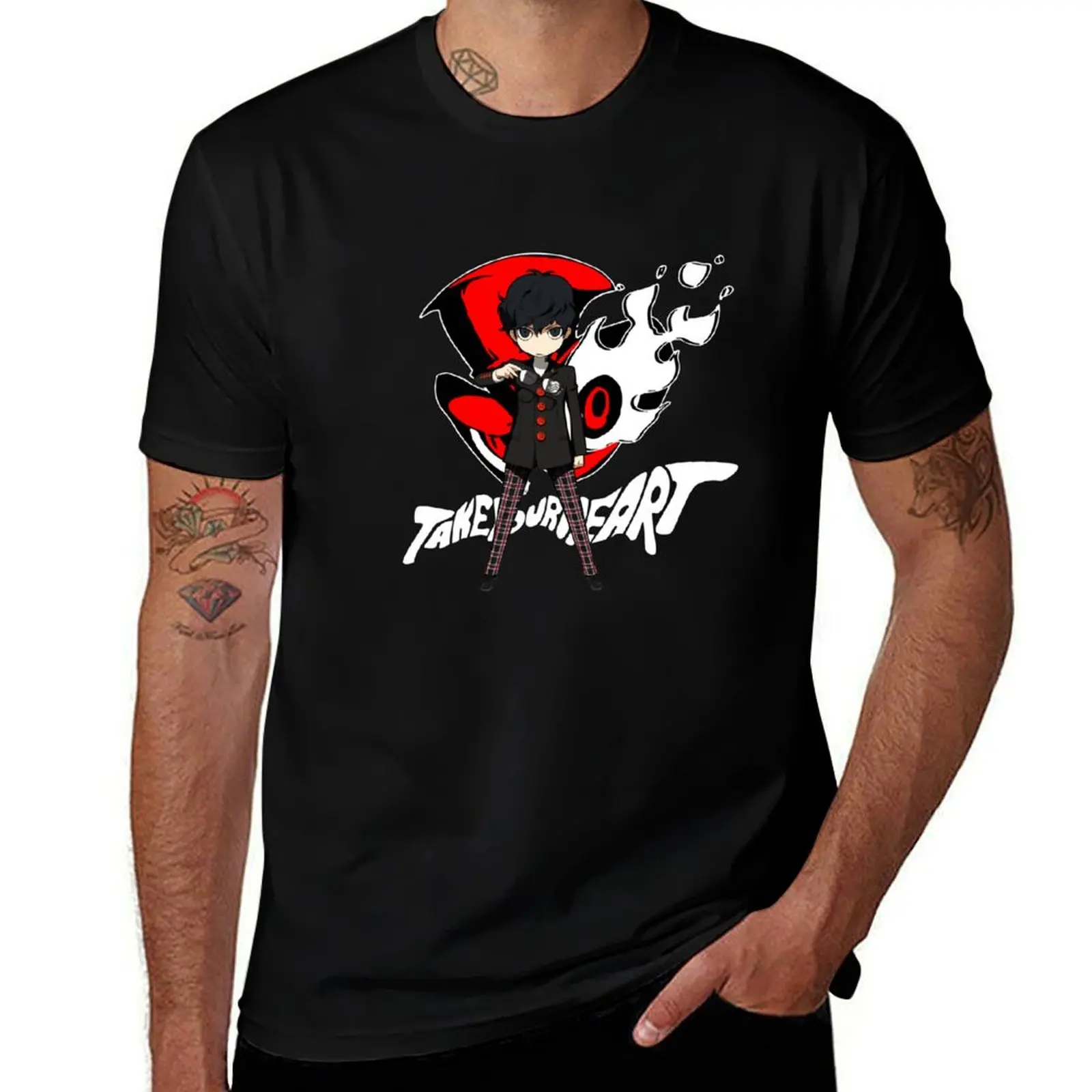 

Chibi Protagonist will take your heart T-Shirt baggy shirts Aesthetic clothing plain black t shirts men