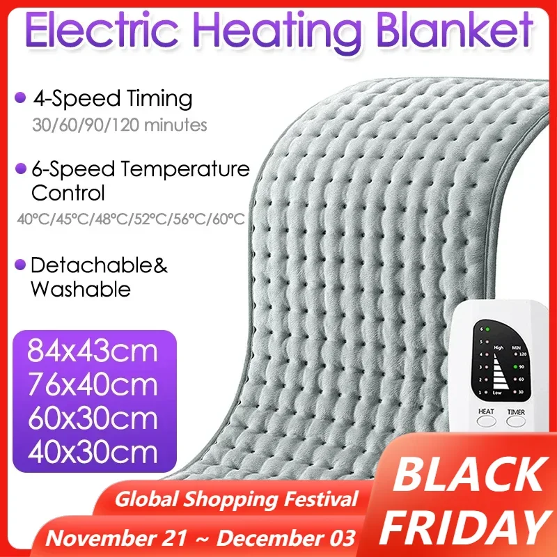 6-Speed Temperature Adjustable 4 Timing Electric Blanket Portable Winter Heating Pad Body Warmer for Body Abdomen Back Legs