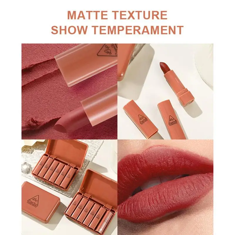 Matte Velvet Liquid Lipstick Set, impermeável, duradouro, Non-Stick Cup, não se desvanecer, cor nua, 6 cores