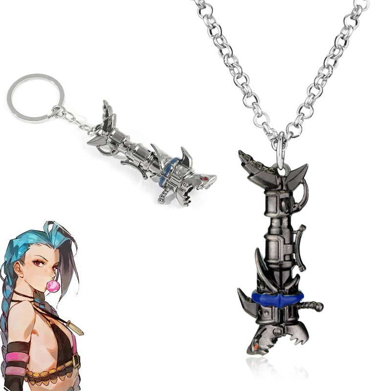 Anime Jinx Cosplay Keychain Game Lol Unisex Metal Cannon Shape Pendant Key Chains Arcane Necklace Jewelry Accessories Keyrings