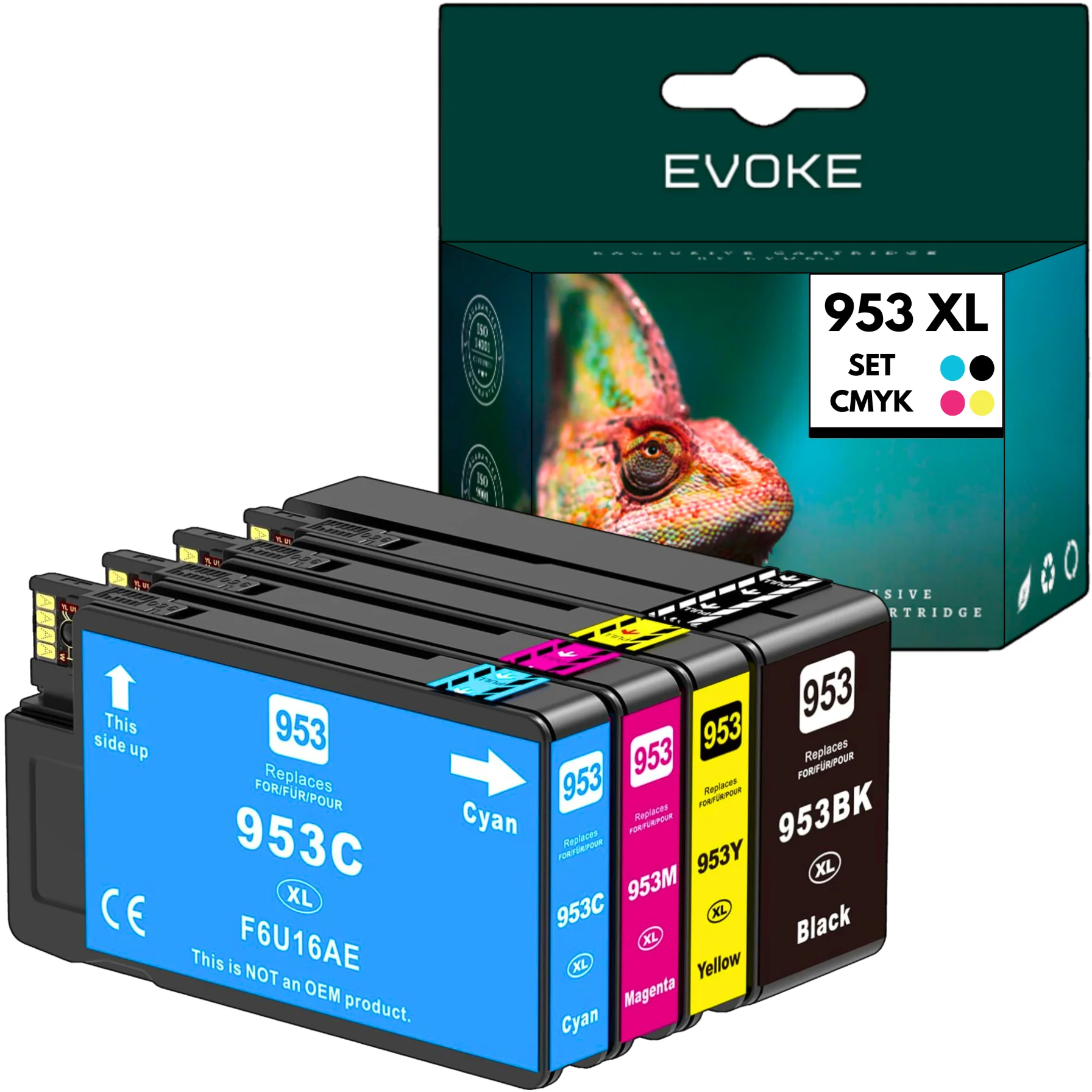 Evoke compatibele inkt voor Hp 953XL Hp953 3Hz52Ae 4X Cmyk: Zwart, Cyaan, Magenta, Geel 131 ml 8830 pagina's Officejet Pro 7700 7720 7730 7740 8200 8210 8216 8218 8710 8715 8718 8719 8720 8725 8730
