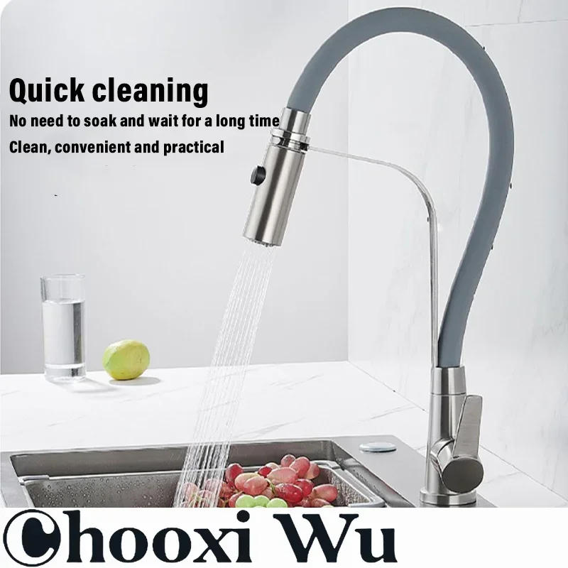 

CHOOXIWU - Chrome Kitchen Faucet with Rubber Design Single Handle LED Mixer Pull down Deck Mounted Crane for Modern Kitchen
