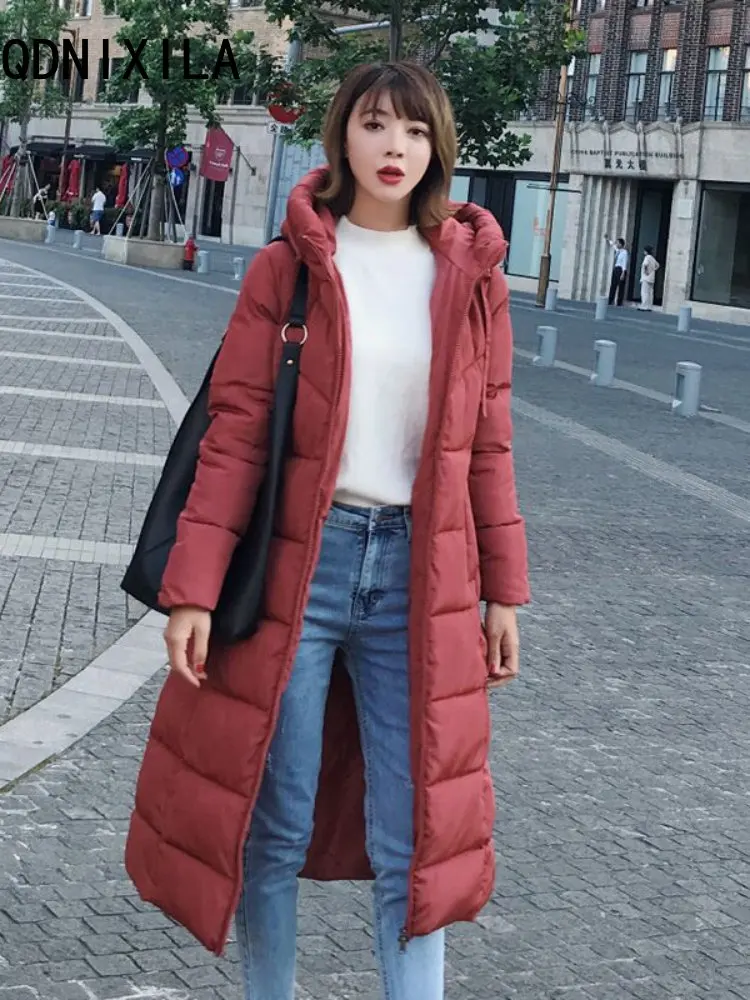 Women\'s Hooded Long Cotton-padded Coat Winter Jacket Fashion Street Style Puffer Jacket New Ladies Women Coats Long Sleeve Top