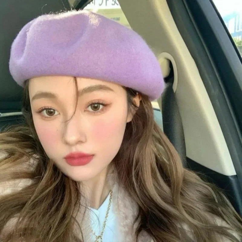 Fashion Wool Berets Women French Artist Solid Color Vintage Versatile Big Head Circumference Cap Girls Elegant Soft Beanie Hat