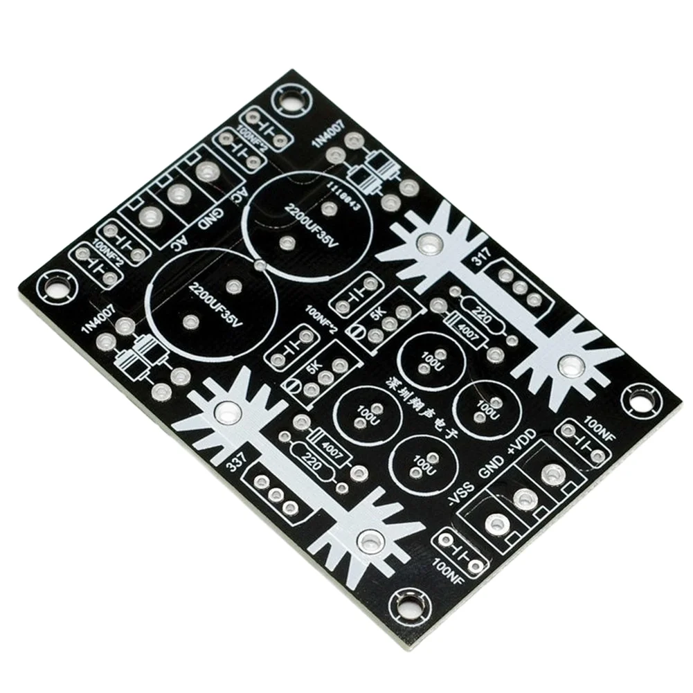 Compact 50x70mm PCB Kit Featuring LM317 and LM337 for Adjustable Dual Rail DC Power Supply in Electronics Development