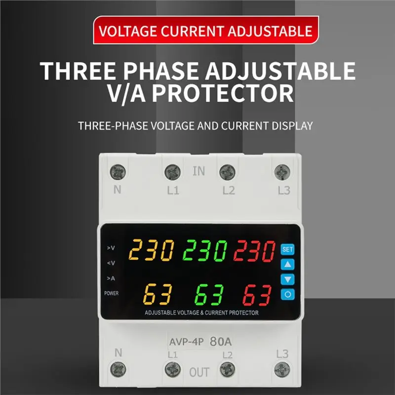 A04G-Voltage Relay 3 Phase 220-380V 80A Overvoltage/Undervoltage/Overcurrent/Phase Loss Protection Changeover Switch Keep