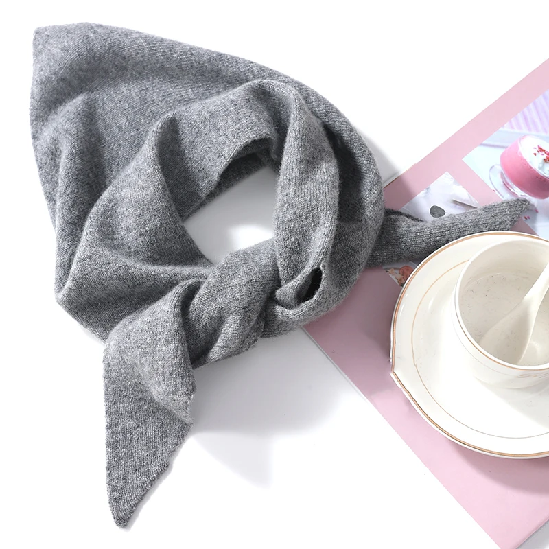 100% Wool Knitted Triangle Perforated Scarf Women's Soft Warm Cross Neck Wrap Fashion Mini Fake Collar  Woolen Neck Cover