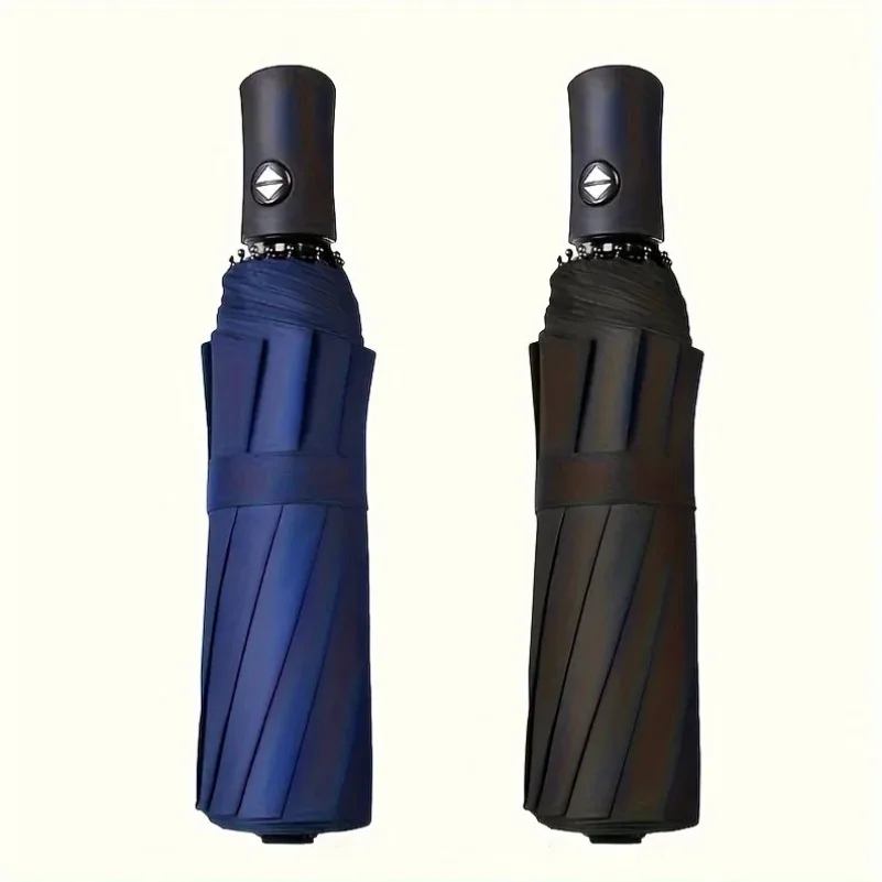 8-Rib Automatic High Quality Umbrella - One-Touch Open/Close, Compact Foldable Design for Men & Women, Navy & Black, Business &