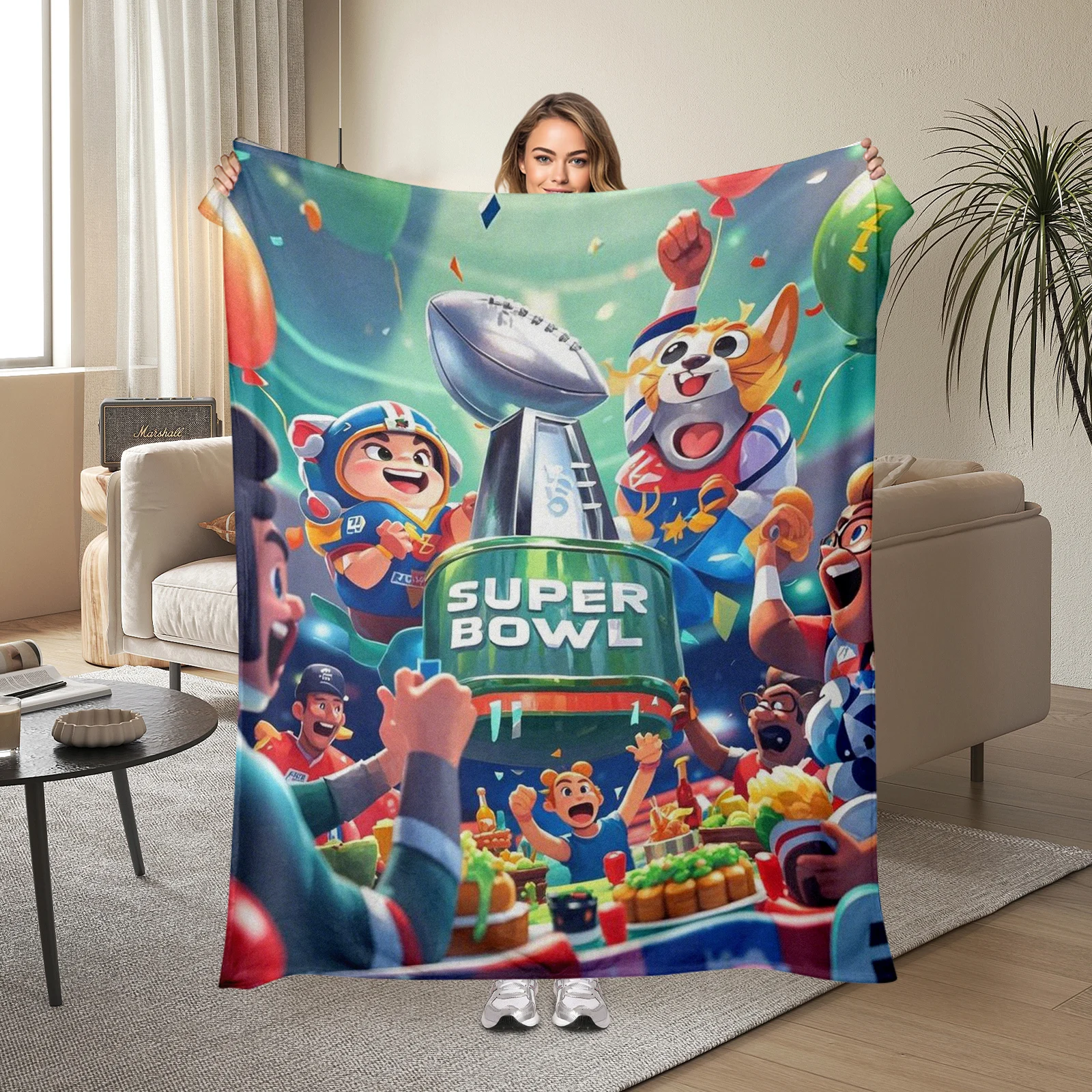 Soft Cartoon Football Super Bowl Blanket Ideal For Creating A Warm And Inviting Atmosphere At Home