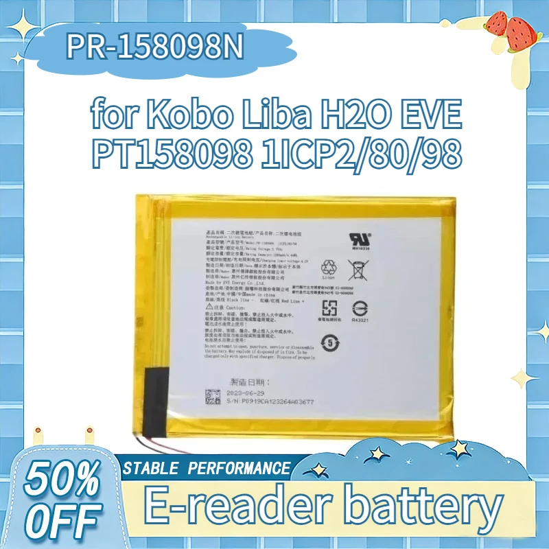 

New PR-158098N 3.7V 1200mAh for Kobo Liba H2O EVE PT158098 1ICP2/80/98 Electronic E-book Reader Replacement Battery + tools