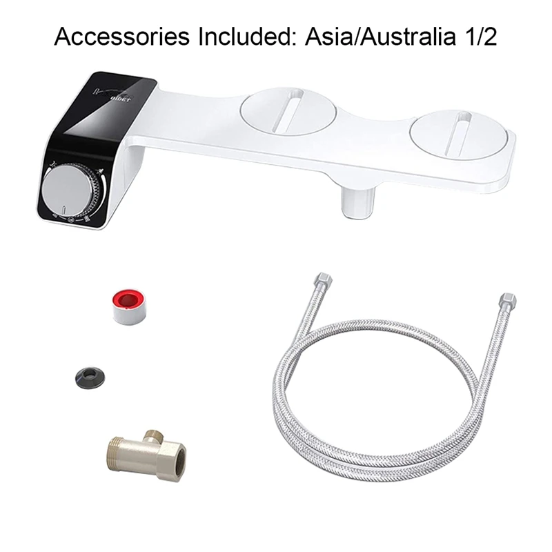 Accesorio de bidé ultradelgado para inodoro, doble boquilla en espiral, presión de agua ajustable, pulverizador no eléctrico con manguera