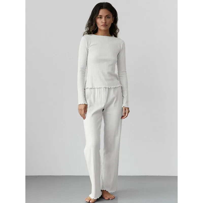 

2025Autumn Jacquard Long Sleeved Pajamas Set Women's Solid Pants Pajamas Comfortable Women Home Clothes