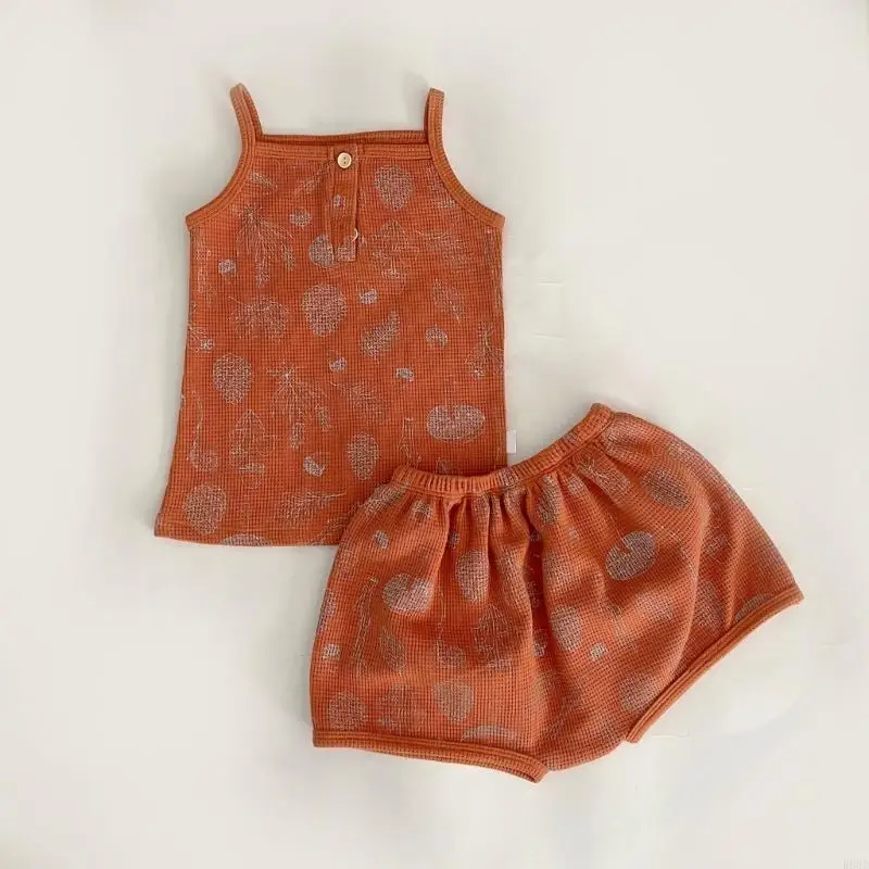 

R66D 1-3Y Toddler Girl Home Wear Outfit Baby Suit Sleeveless Top Shirt & Shorts Print Camisole Pajama Set Cotton Undershirt