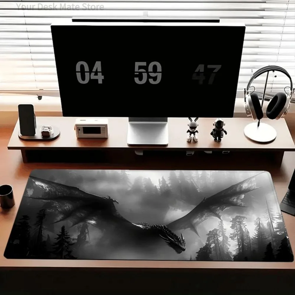 Le tapis de souris Dragon Volant Noir et Blanc est conçu avec du caoutchouc naturel, accessoires de bureau, tapis de souris, alfombrillas gaming.