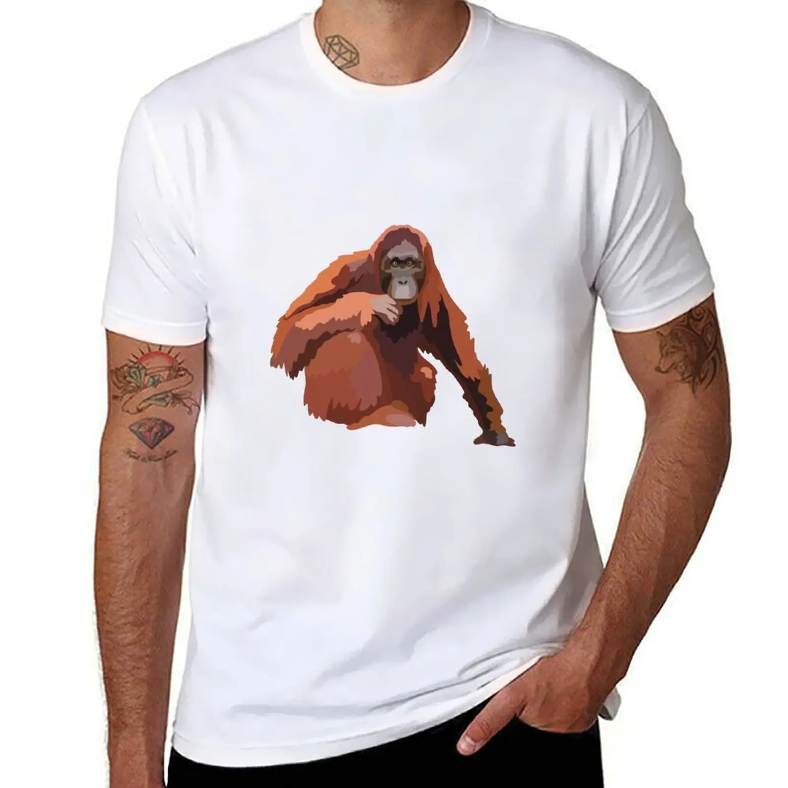 

B is for Bornean Orangutan, Bornean Orangutan – Endangered Great Ape from Borneo Jungle T-Shirt man t shirt heavy cotton T-Shirt