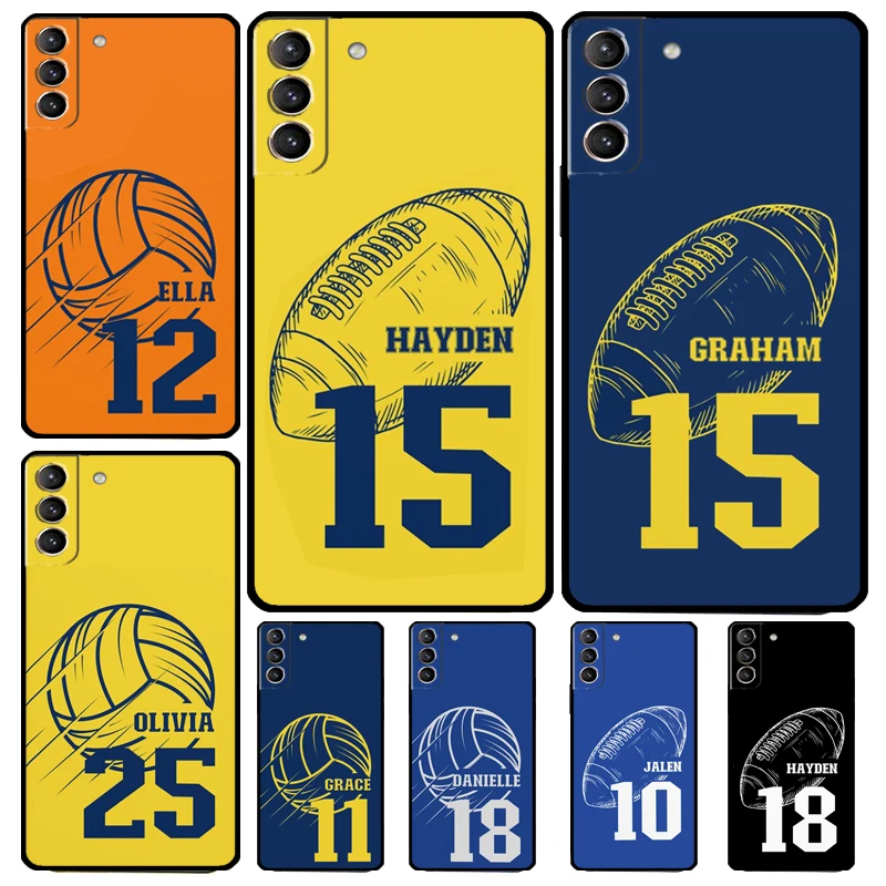 Personalised Name Football Volleyball Case For Samsung Galaxy S23 S22 Ultra S20 S21 FE S9 S10 Plus Note 10 20 Ultra Back Cover