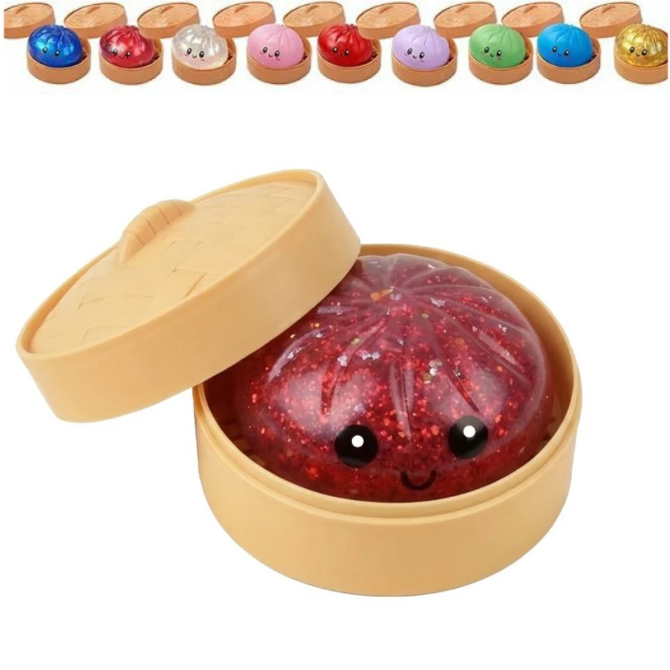 Simulatie Voedsel Dumpling Squishy Squeeze Ball Kleurrijk Zintuiglijk Fidget Speelgoed met Stoomboot voor Stressverlichting Thuis Desktop Decor Cadeau