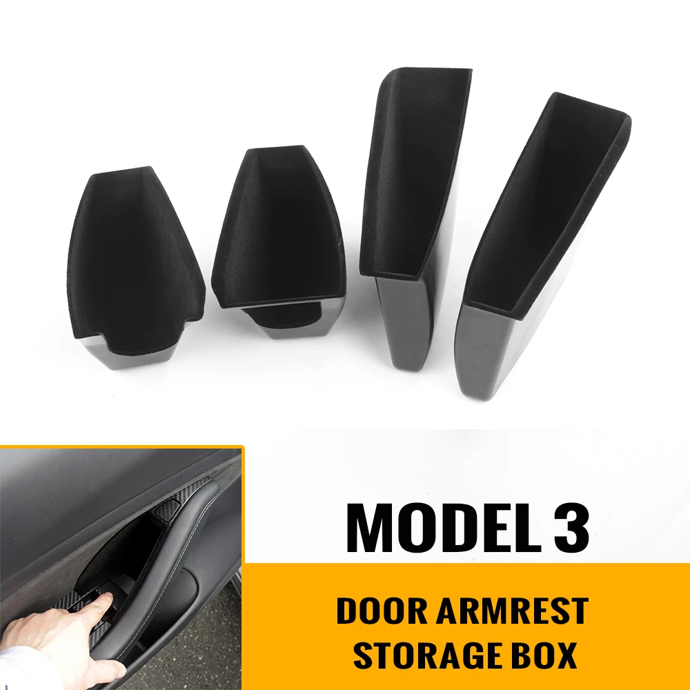 4PCS Door Handle Storage Box for Tesla Model 3 2017 2018 2019 2020 2021 2022 Interior Accessories Inner Organizer Phone Holder