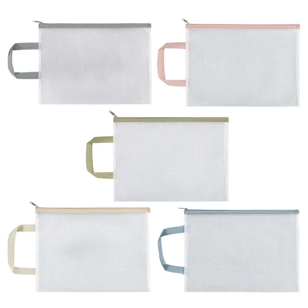 

5pcs File Bag A4 Transparent Grid Zipper Folder Document Organizer Test Paper Large Capacity Waterproof Mesh Pouch Storage