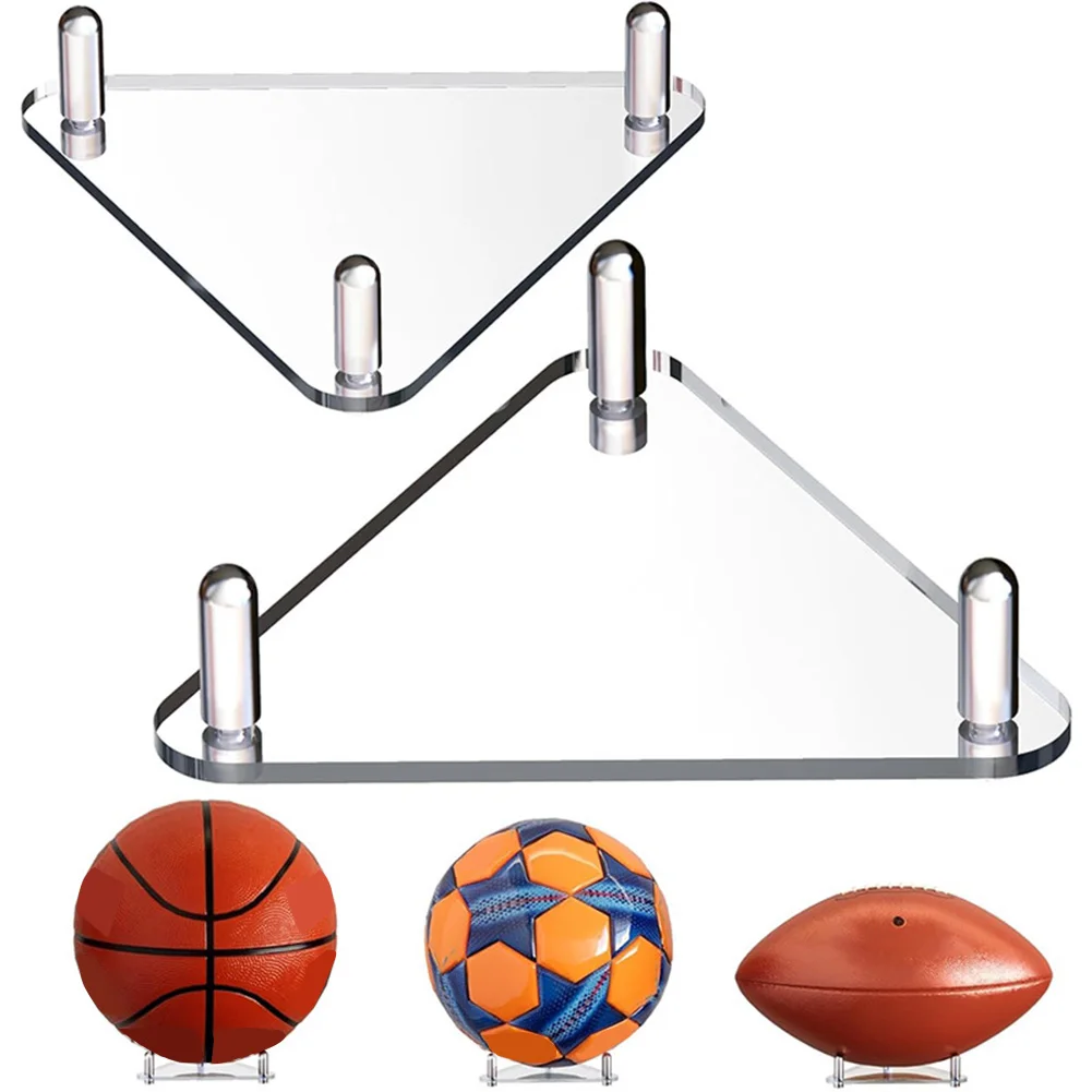 Clear Acrylic Sports Ball Stands 2Pack for Football Basketball Volleyball Display Racks Sturdy Design with Steel Rods
