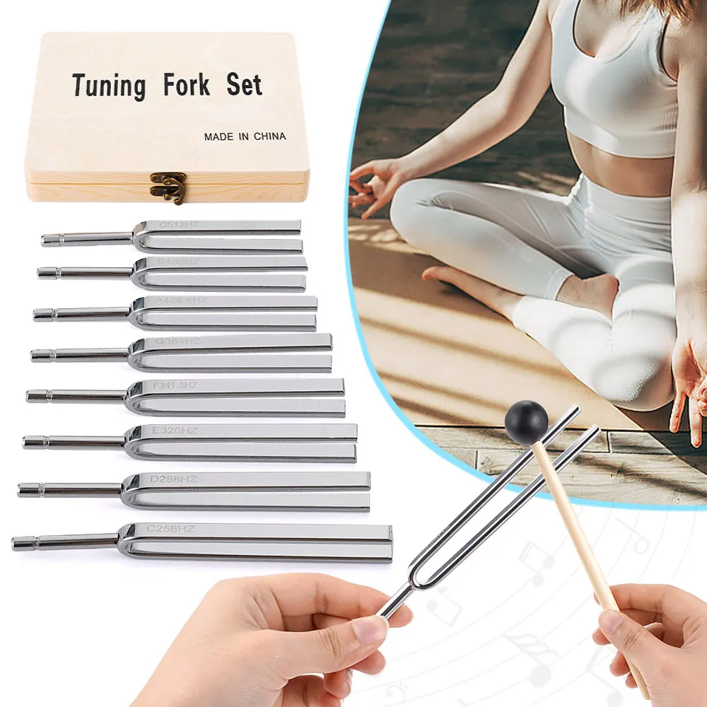 JimMejo 1set Medical Tuning Fork Sound Vibration Therapy 256-512HZ Vibration Sound Healing Kit Steel Therapy Chakra Music