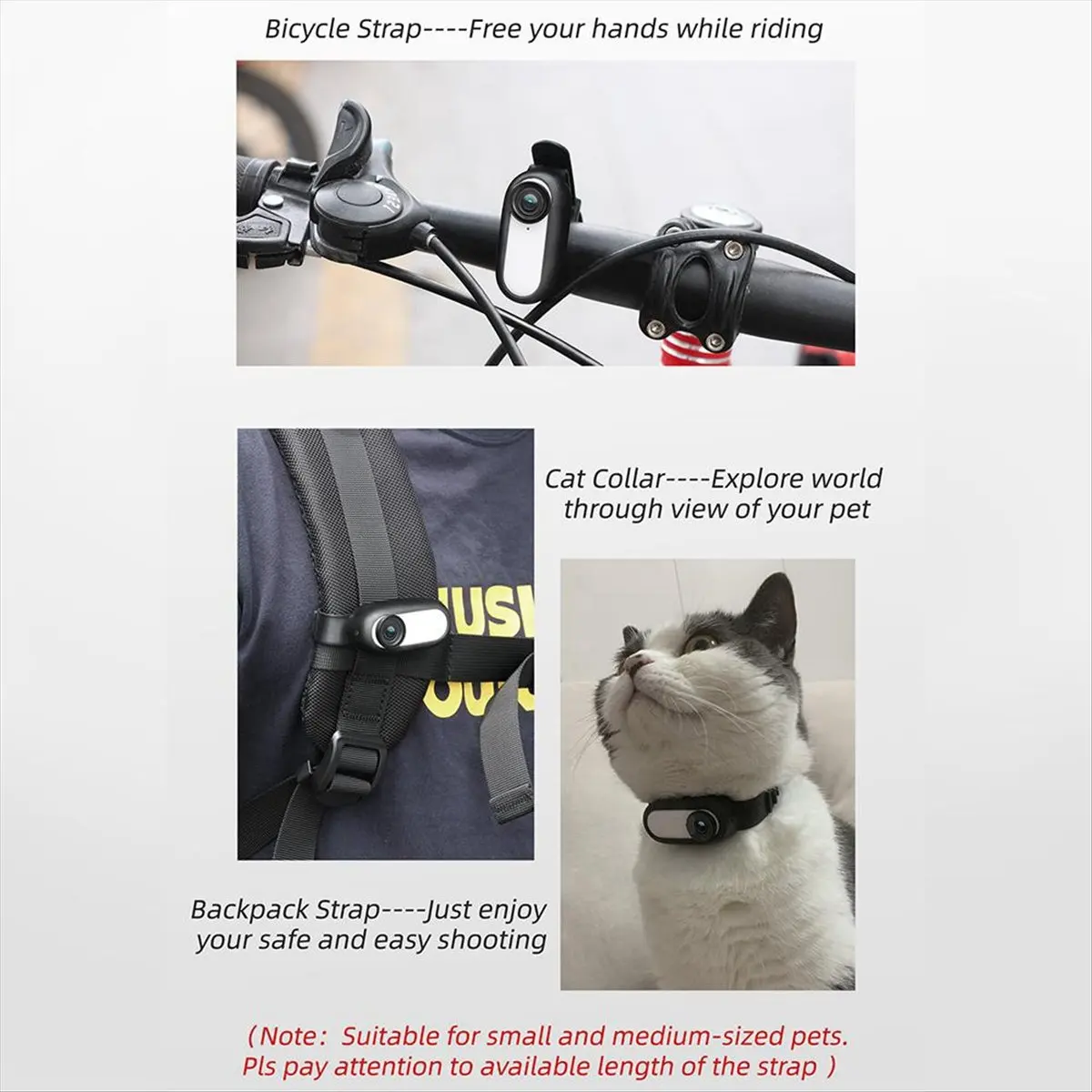 BHBL Cat Camera Collar Wireless Cameras with 170 Wide Angle Lens Stable Collar Camera Sport Action Camera(A)