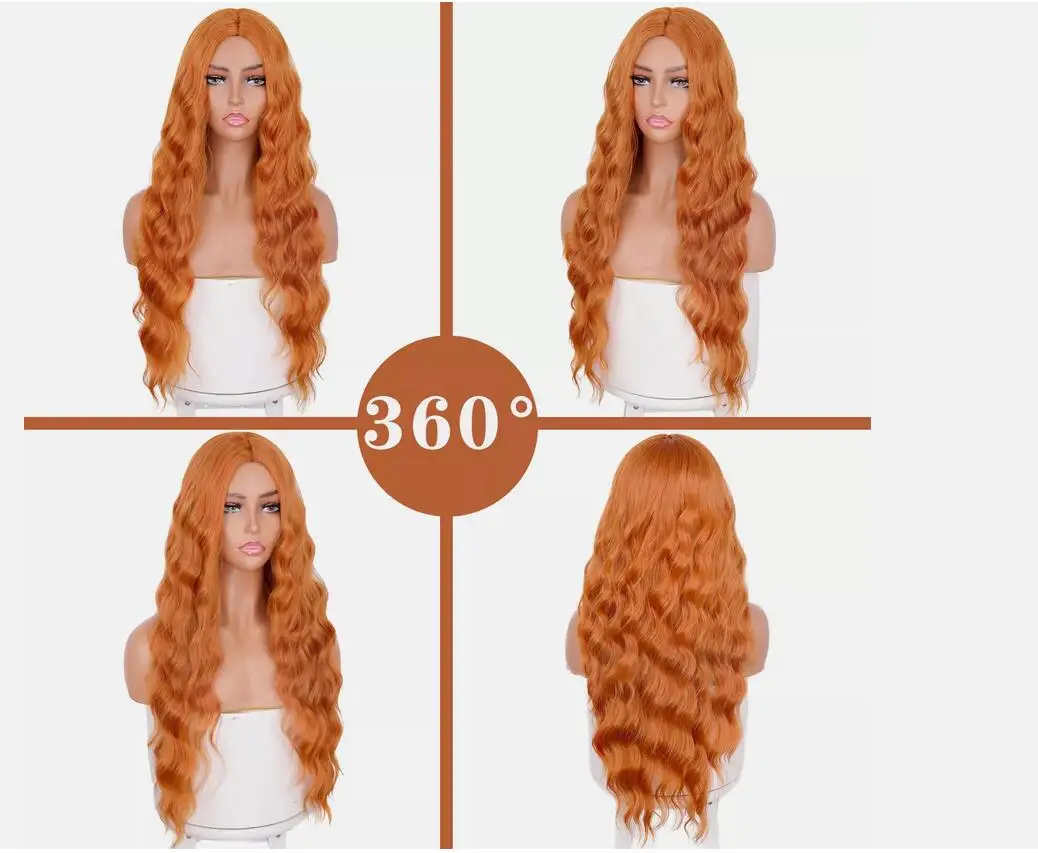 

Ginger Orange Layered Dress Up Wigs Heat Resistant Hair Long Wavy Women