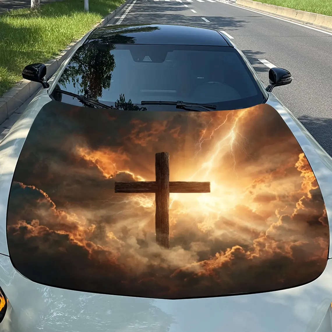 

Lightning Cross Car Hood Sticker-self-adhesive, Waterproof And Scratch Resistant PVC Sticker, Suitable For Most Vehicles, Durabl