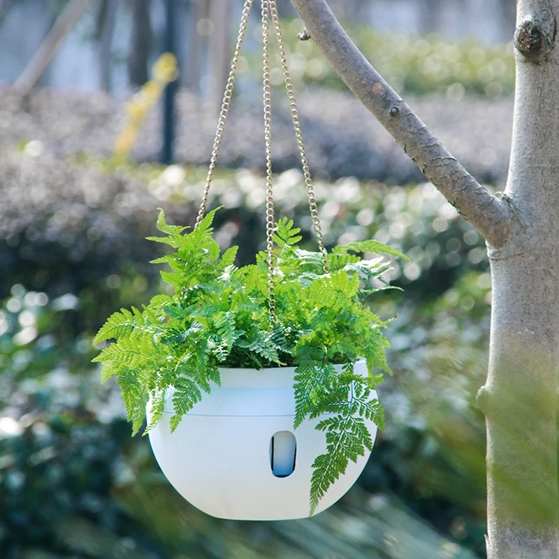 2Pcs Plastic Hanging Planter Self Watering Basket with Hooks, Hanging Flower Pot with Detachable Base White