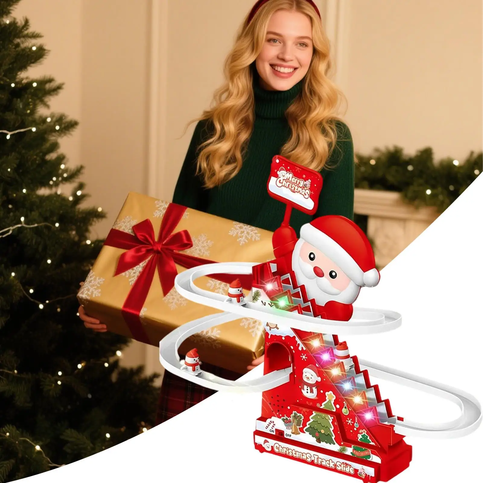 Brinquedo elétrico de montanha russa de santa, boneco de neve de natal, brinquedos de escalada para crianças pequenas, lembranças de festa de aniversário, presentes de natal
