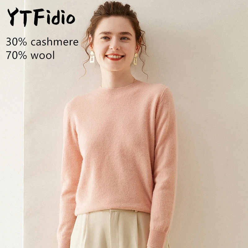 YTFidio-Pull en cachemire à manches longues et col rond pour femme, pull en laine mérinos, pulls décontractés, tricots solides, automne, Y-100