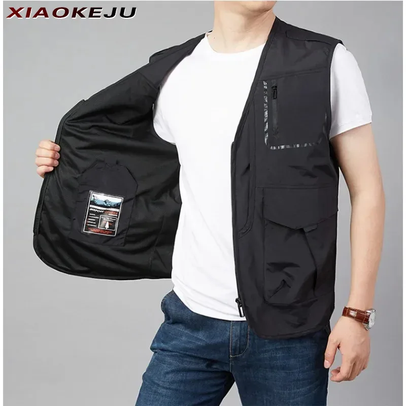 

Men Jacket Fishing Men's Sleeveless Clothing Waterproof Vest Large Size for Work Mantel Hunting Windbreaker Motorcyclist Coats