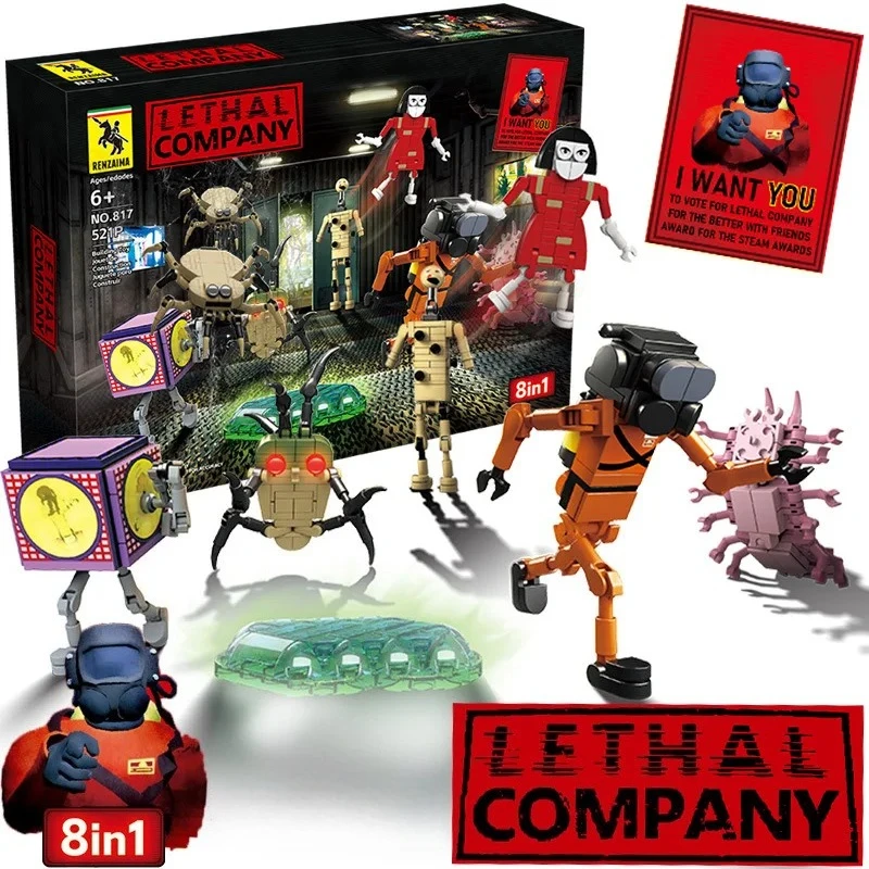Jeu de construction de figurines de l'équipe Lethal Company 8 en 1, modèle d'ornement, jouet de construction DIY, cadeau surprise pour adultes et enfants