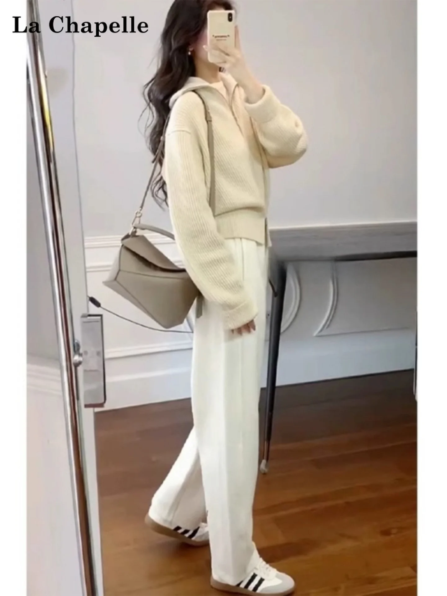 

La Chapelle Double Zipper Knitted Cardigan Sweater Women's Thiened Long Sve Turn-down Collar Soft Autumn New Sle Top