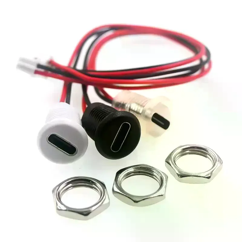 Threaded Type C Female Socket Connector Pre Soldered Wires Anticorrosion Shell For DIY Car Modification Device Repair