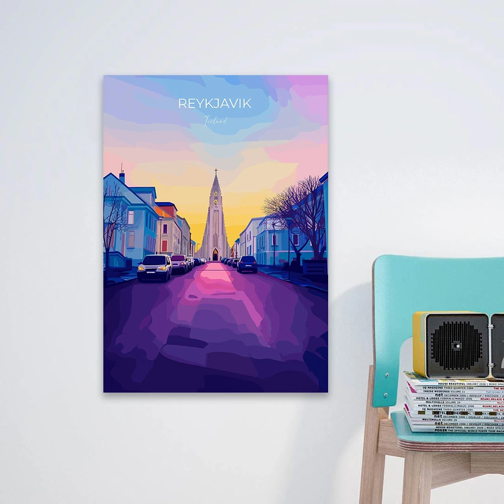 ريكجافيك طباعة الجدار ملصق فني أيسلندا المشهد طباعة مدينة الطبيعة ريكجافيك المشهد قماش اللوحة ديكور غرفة نوم المنزل #2