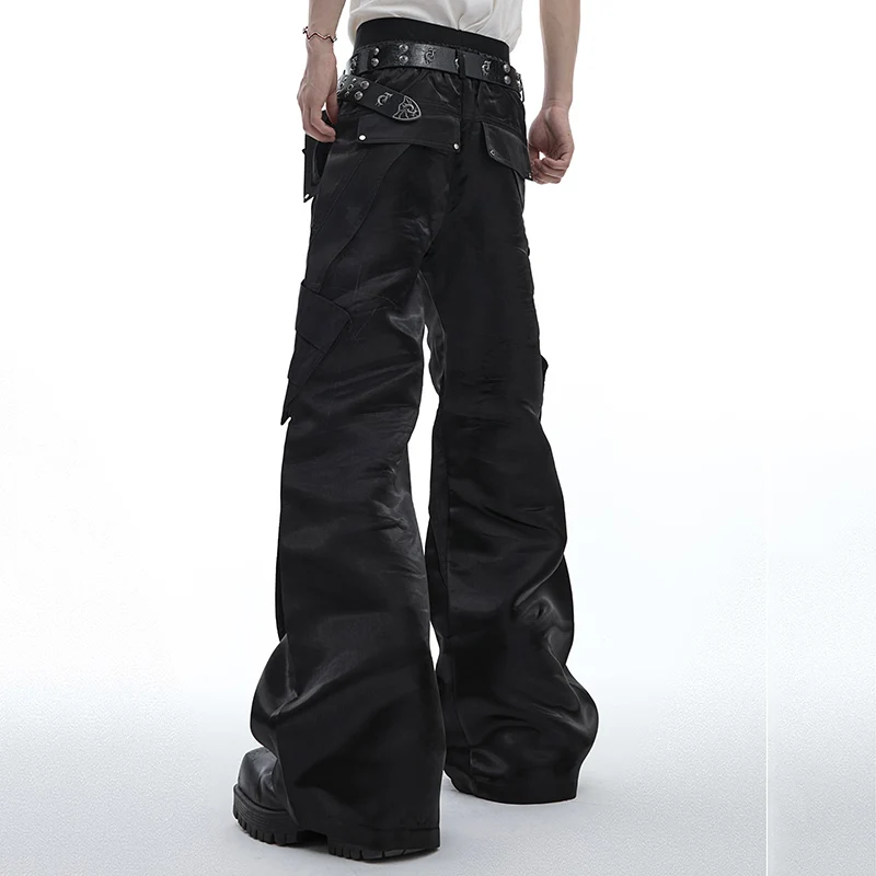 FEWQ Niche Glossy Deconstruction PU Leather Pants Metal Buckle Casual Pants 2024 Darkwear Male Trousers Fashion 24E1826