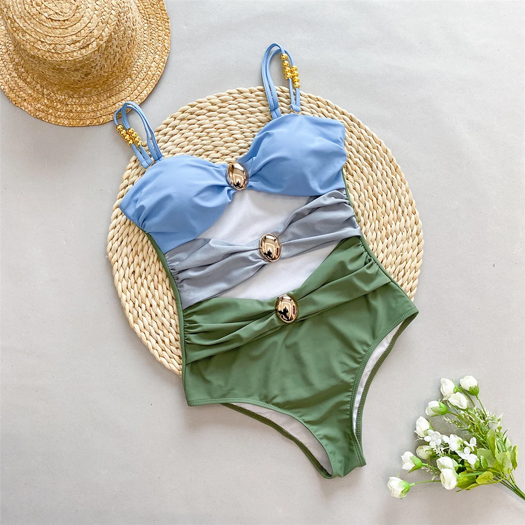 S - XL Sexy, mit Ausschnitten und Knoten versehener Rock, einteiliger Badeanzug, Damen-Badebekleidung, Damen-Badeanzug mit Falten, Badeanzug, Modell V5423. – Detail 19