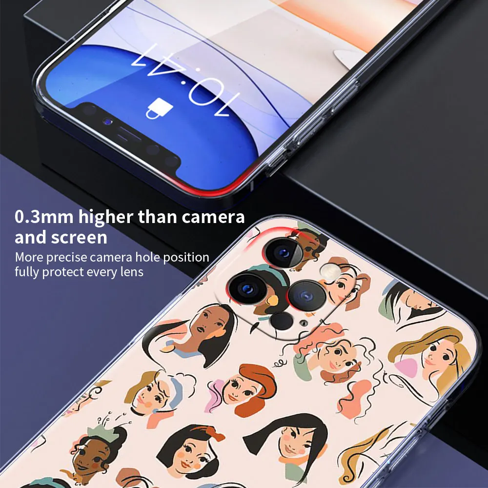 Disney Princess Case for Apple iPhone 14 15 11 13 12 Pro Max 7 8 Plus X XR XS Transparent Fashion Soft Cover Clear Protective