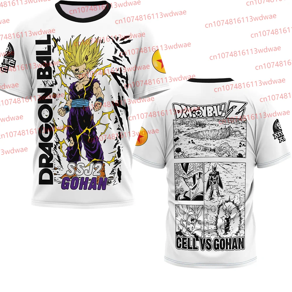 Camiseta Dragon Ball Z Gohan SSJ2 vs Cell 2025, camiseta con estampado de cómic de escena de batalla de Anime, ropa de calle Retro, Top Unisex Otaku para parejas